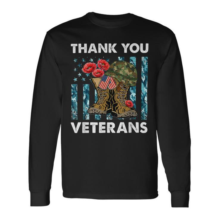 Thank You Veterans Combat Boots Poppy Veteran Day T-Shirt T-Shirt Long Sleeve T-Shirt