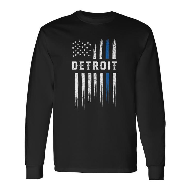 Thin Blue Line Heart Detroit Police Officer Michigan Cops Long Sleeve T-Shirt