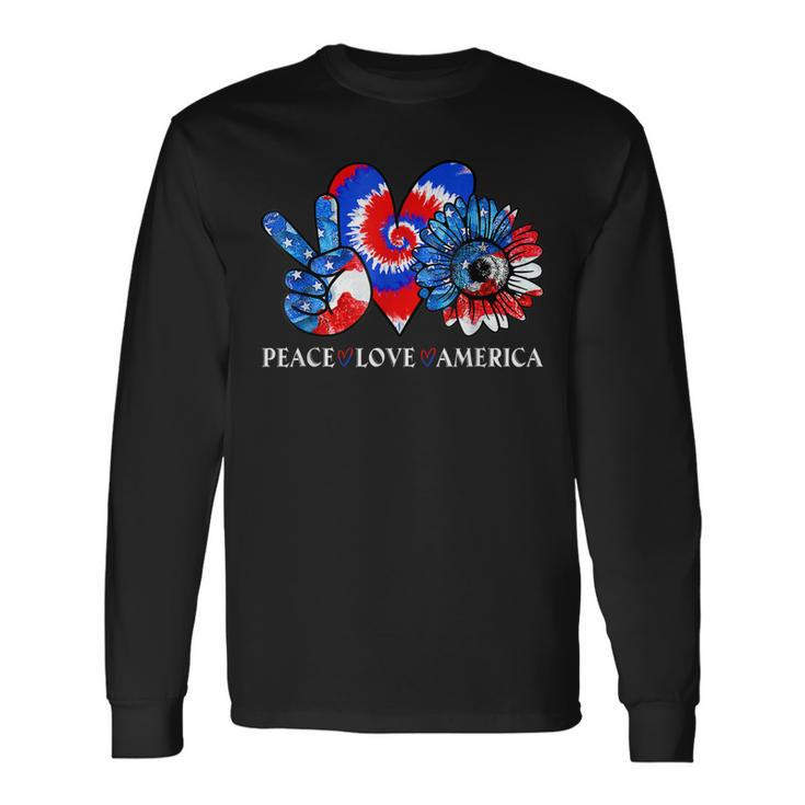Tie Dye 4Th Of July Peace Love America Sunflower Patriotic Long Sleeve T-Shirt