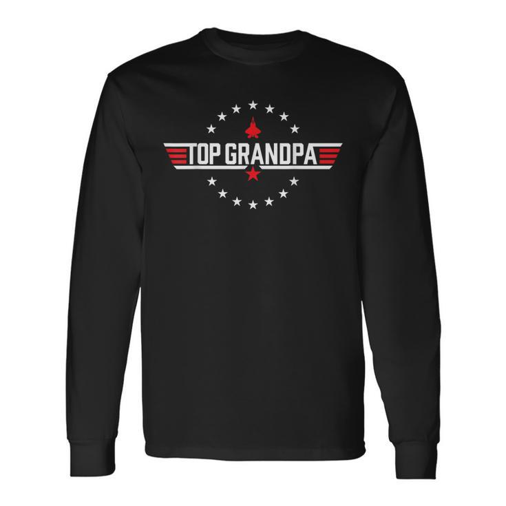 Top Grandpa Birthday Gun Jet Fathers Day 80S Dad Long Sleeve T-Shirt