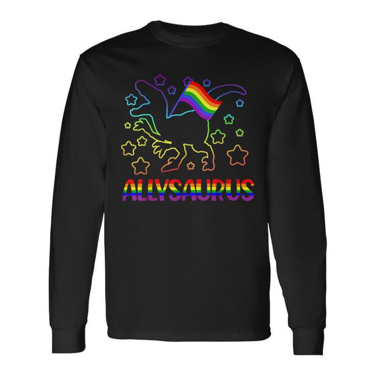 Trans Ally Allysaurus Gay Pride Lgbtq Trans Flag Dinosaur V3 Long Sleeve T-Shirt