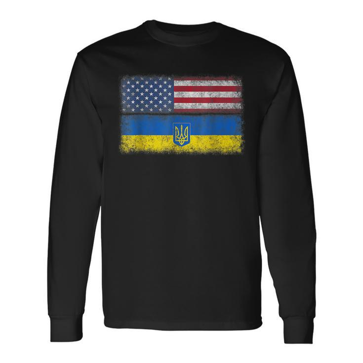 Ukrainian American Flag Ukraine Usa America Roots Long Sleeve T-Shirt