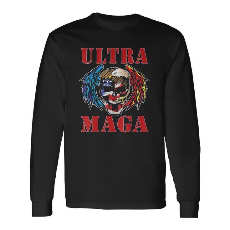 Ultra Maga Anti Joe Biden American Flag Skull Bald Eagle Long Sleeve T-Shirt T-Shirt