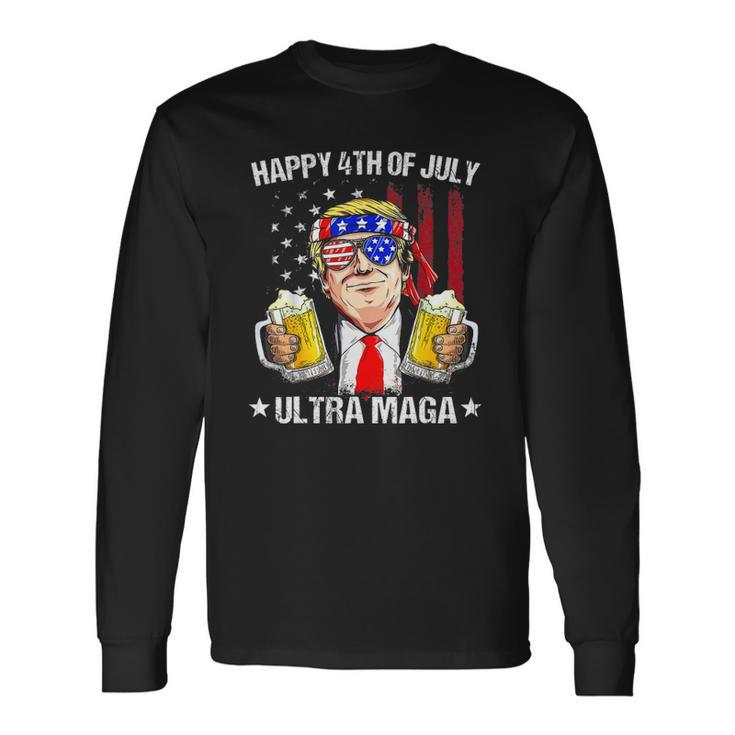 Ultra Maga Proud Pro Trump Happy 4Th Of July American Flag Long Sleeve T-Shirt T-Shirt