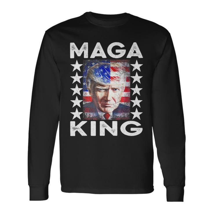 Ultra Mega King Trump Vintage American Us Flag Anti Biden Long Sleeve T-Shirt