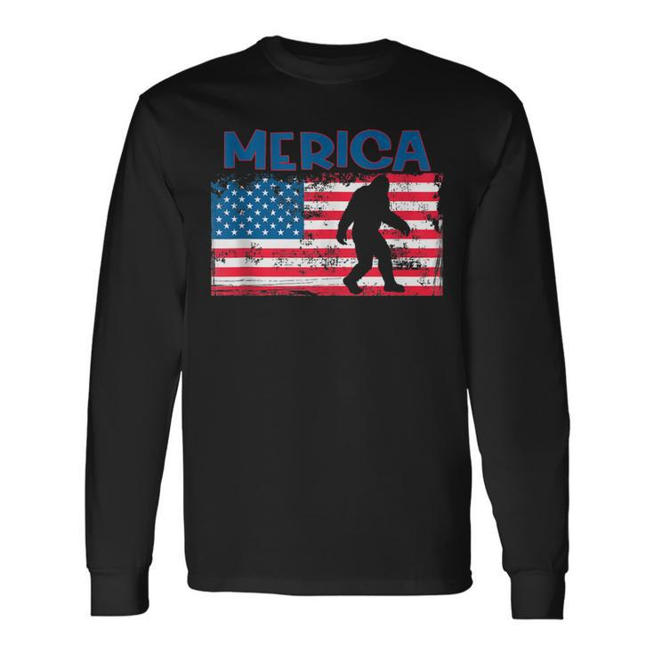Us Flag Bigfoot July 4Th Sasquatch Patriotic Merica Long Sleeve T-Shirt