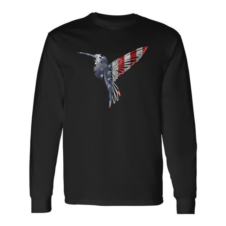 Usa American Flag Dot Art Cute Bird Hummingbird 4Th Of July V Neck Long Sleeve T-Shirt T-Shirt