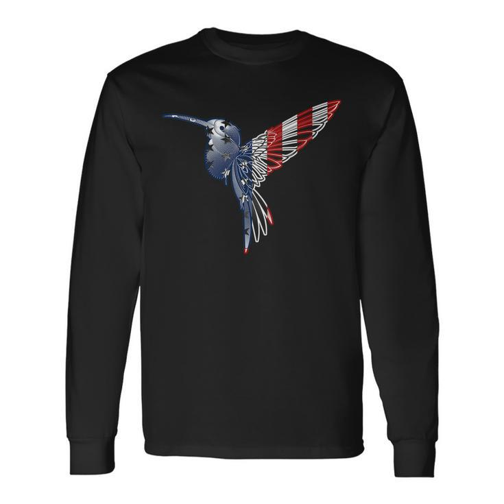 Usa American Flag Dot Art Cute Bird Hummingbird 4Th Of July V2 Long Sleeve T-Shirt