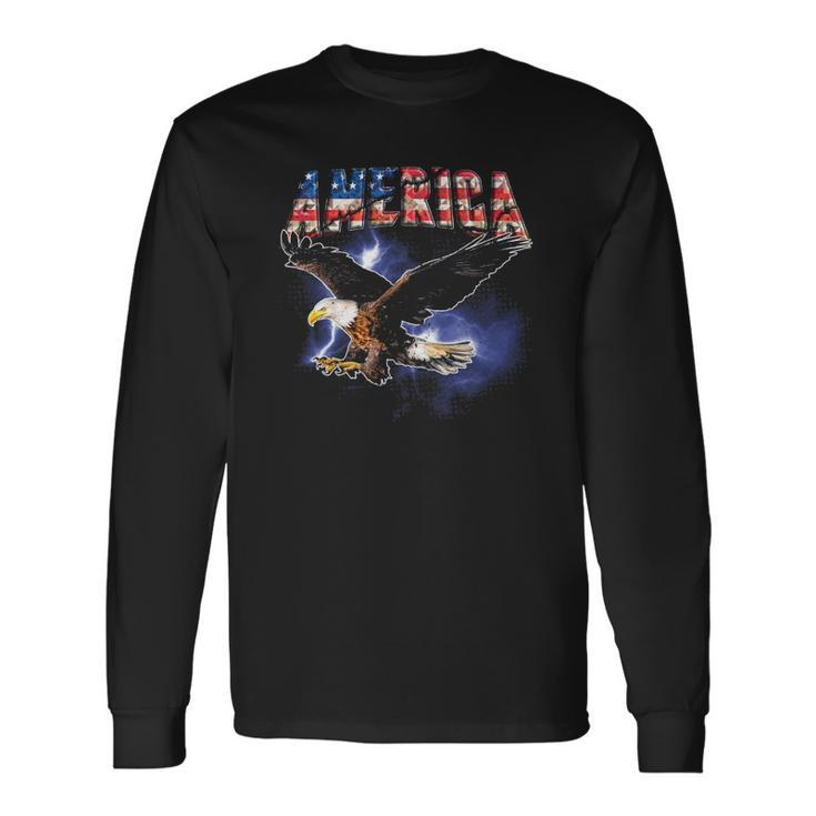 Usa Flag America Font Eagle Flashes For And Long Sleeve T-Shirt T-Shirt