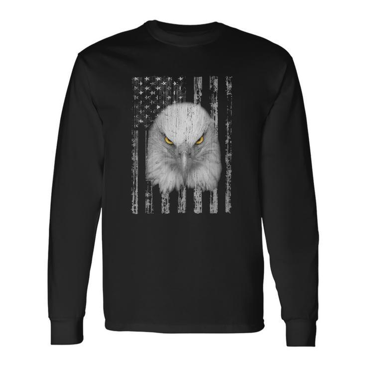 Usa Flag With American Bald Eagle Eyes Patriotic Tee Long Sleeve T-Shirt T-Shirt