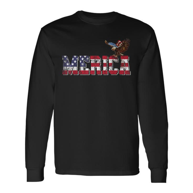 Usa Us American Flag Patriotic 4Th Of July Bald Eagle Merica Long Sleeve T-Shirt