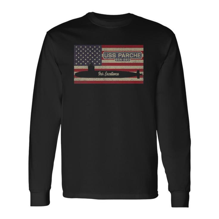 Uss Parche Ssn-683 Submarine Usa American Flag Long Sleeve T-Shirt T-Shirt