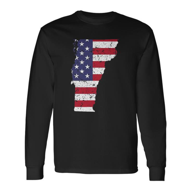 Vermont Map State American Flag 4Th Of July Pride Tee Long Sleeve T-Shirt T-Shirt Gifts ideas