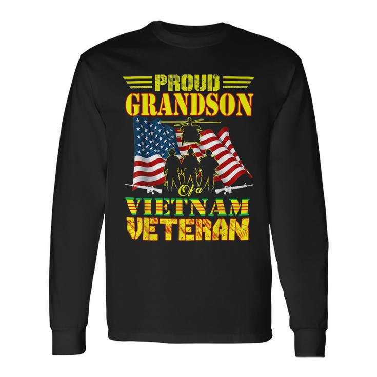 Veteran Veterans Day Proud Grandson Of A Vietnam Veteran For 142 Navy Soldier Army Military Long Sleeve T-Shirt