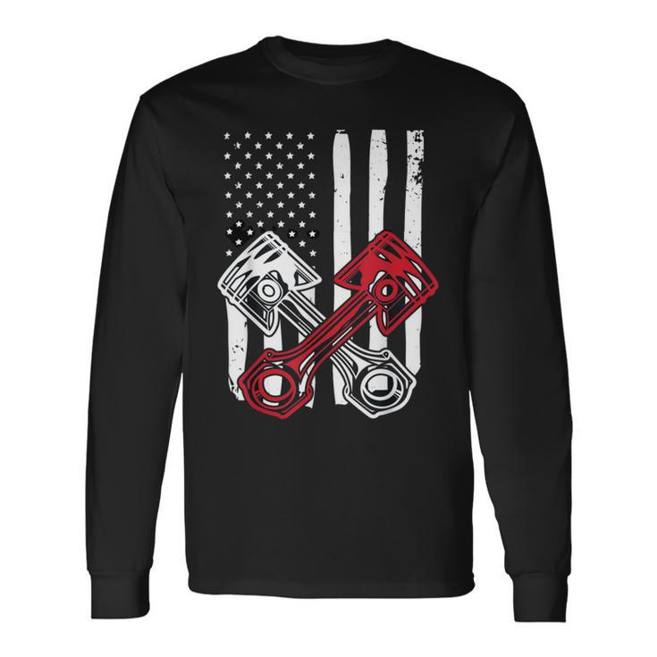 Vintage American Flag Piston Funny Muscle Car Mechanic  558 Trending Shirt Unisex Long Sleeve