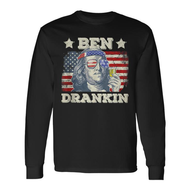 Vintage Ben Drankin 4Th Of July Benjamin Usa Flag Long Sleeve T-Shirt