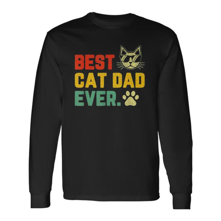 Vintage Best Cat Dad Ever Cat With Sunglasses Fathers Day Long Sleeve T-Shirt T-Shirt