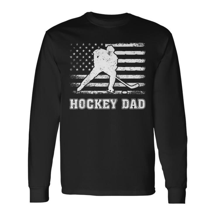 Vintage Hockey Dad American Flag Hockey 4Th Of July Long Sleeve T-Shirt