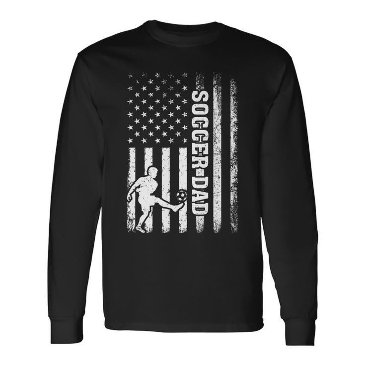 Vintage Soccer Lover American Flag Soccer Dad 4Th Of July Long Sleeve T-Shirt
