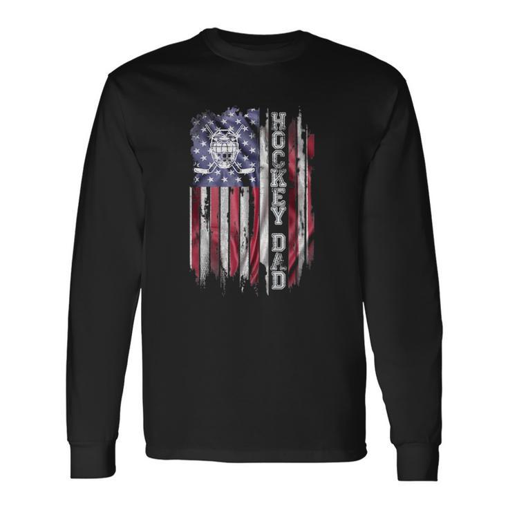 Vintage Usa American Flag Proud Hockey Dad Silhouette Long Sleeve T-Shirt T-Shirt