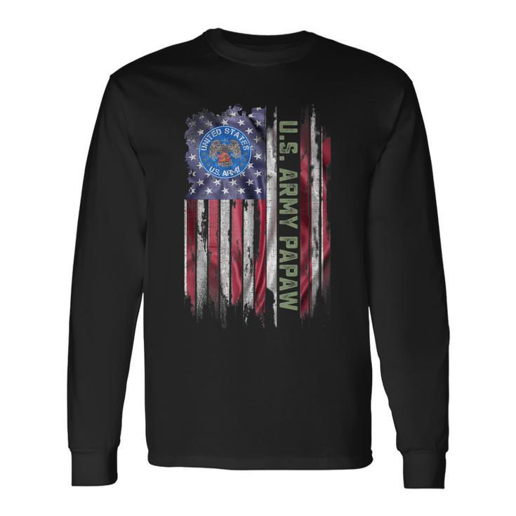 Vintage Usa American Flag Proud Us Army Veteran Papaw Long Sleeve T-Shirt