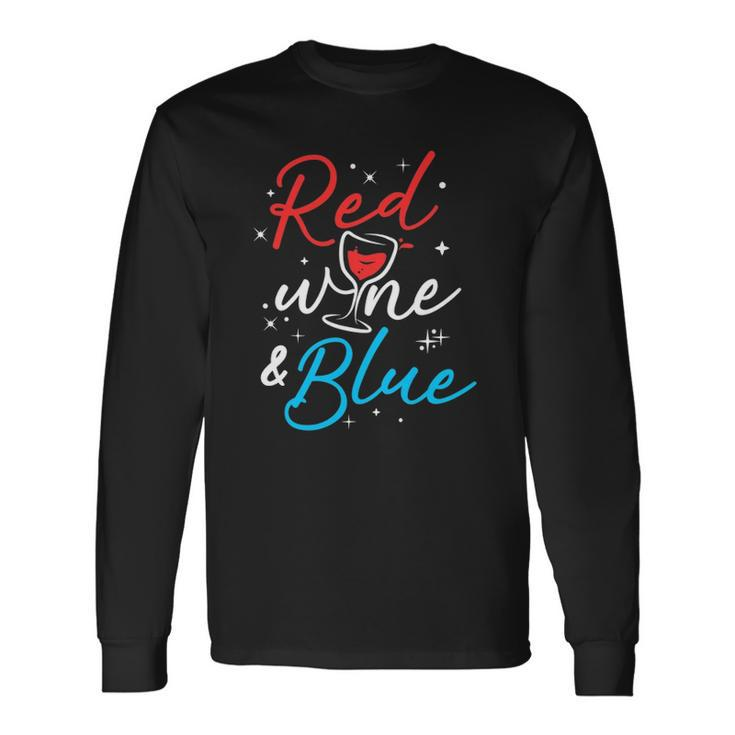 Wine Lover 4Th July Red Wine And Blue Long Sleeve T-Shirt T-Shirt