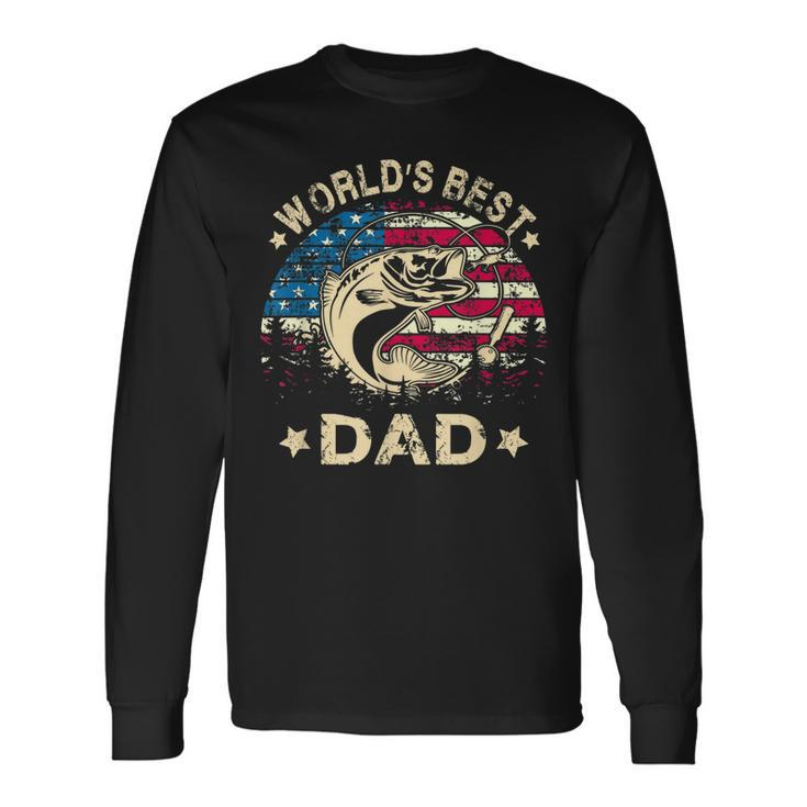 Worlds Best Fishing Dad 4Th Of July American Flag Long Sleeve T-Shirt