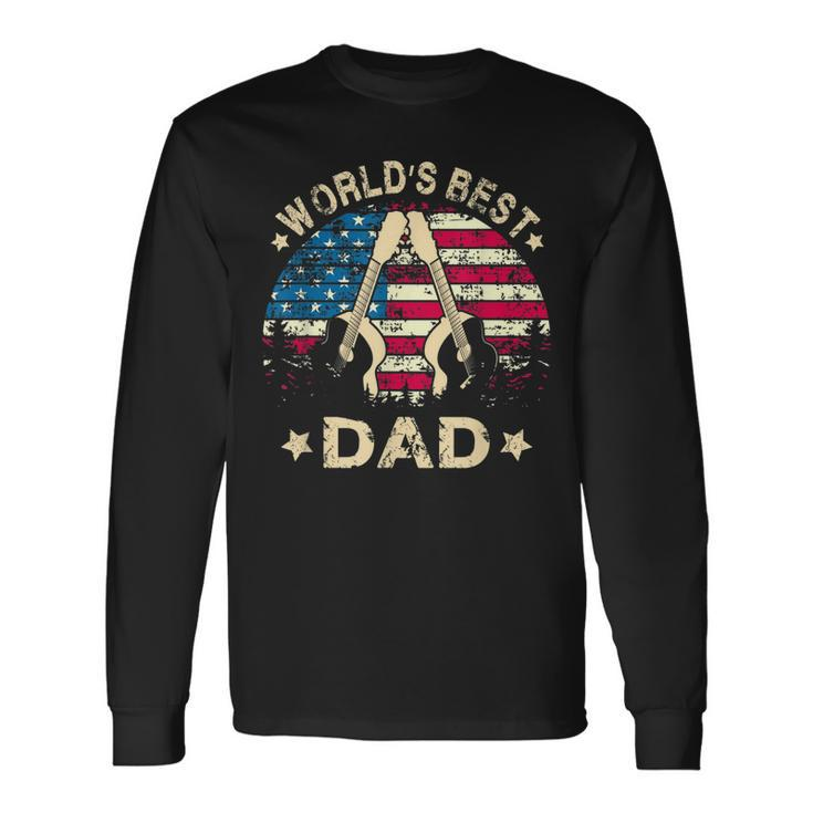 Worlds Best Guitar Dad 4Th Of July American Flag Long Sleeve T-Shirt