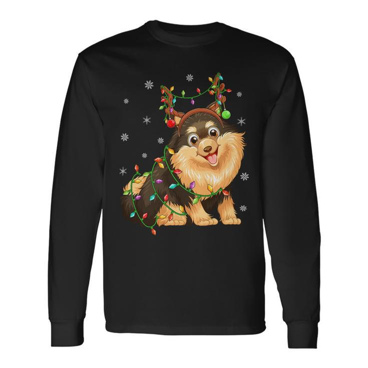 Xmas Lighting Reindeer Hat Pomeranian Dog Christmas T-Shirt Long Sleeve T-Shirt