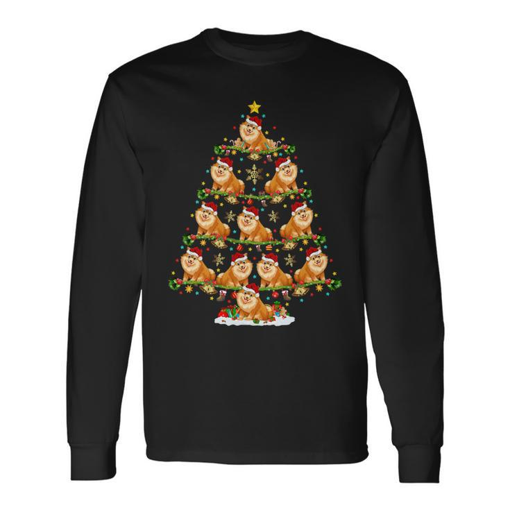 Xmas Lighting Santa Pomeranian Christmas Tree T-Shirt Long Sleeve T-Shirt