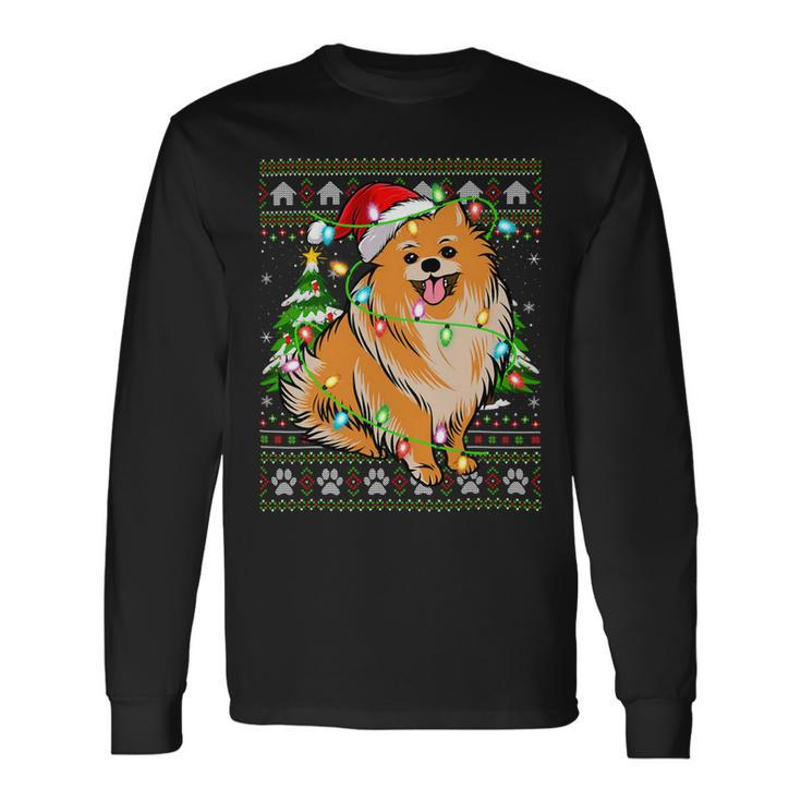 Xmas Lighting Ugly Santa Pomeranian Christmas T-Shirt Long Sleeve T-Shirt
