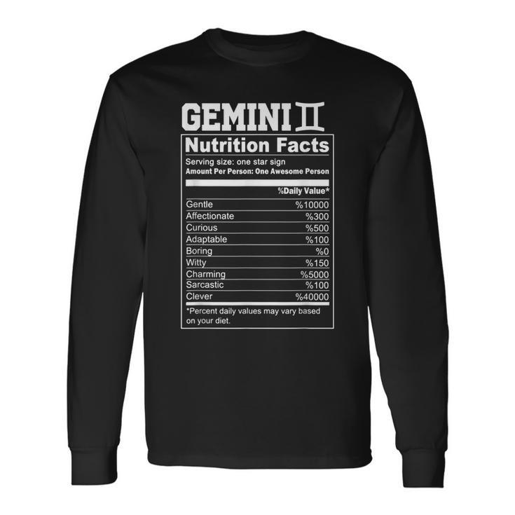 Zodiac Gemini Nutrition Facts Gemini Birthday Women Long Sleeve T-Shirt