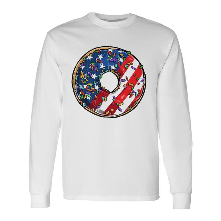 4Th Of July Donut Usa Flag Graphic American Doughnut Long Sleeve T-Shirt T-Shirt