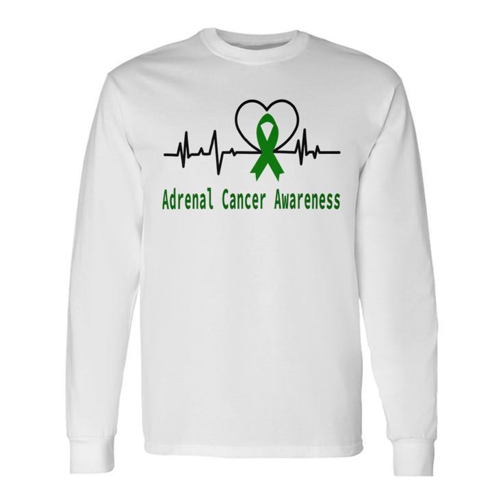 Adrenal Cancer Awareness Heartbeat  Green Ribbon  Adrenal Cancer  Adrenal Cancer Awareness Unisex Long Sleeve