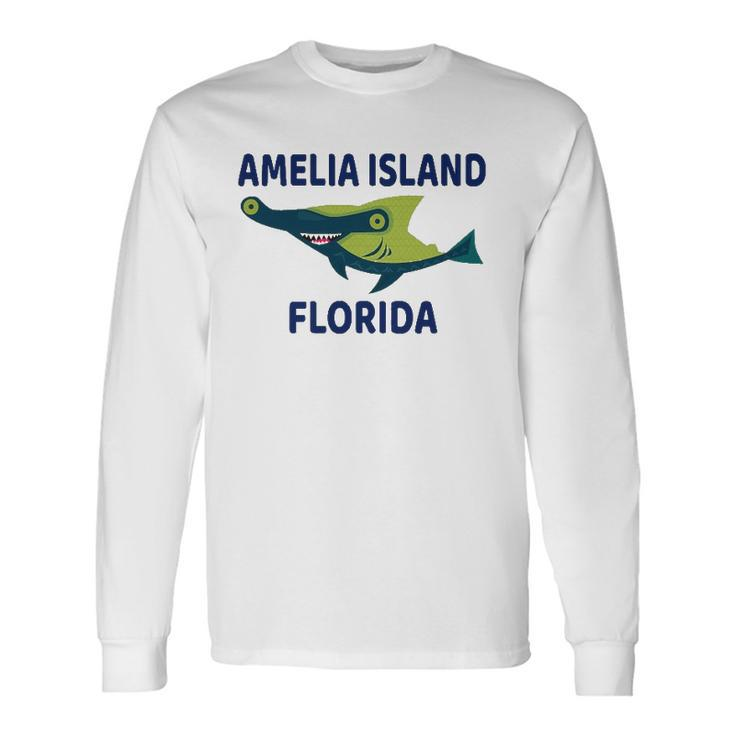 Amelia Island Florida Shark Themed Long Sleeve T-Shirt T-Shirt