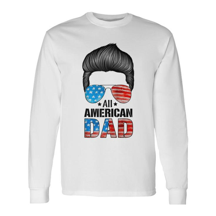 All American Dad 4Th Of July Fathers Day Beard Long Sleeve T-Shirt