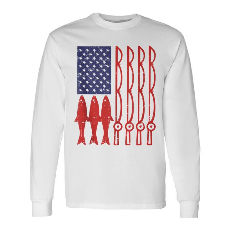 American Flag Fishing 4Th Of July Patriotic Dad Angler V2 Long Sleeve T-Shirt