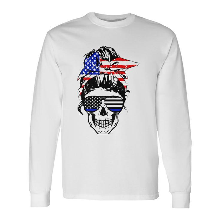 American Flag Skull Mom Patriotic 4Th Of July Police Long Sleeve T-Shirt T-Shirt