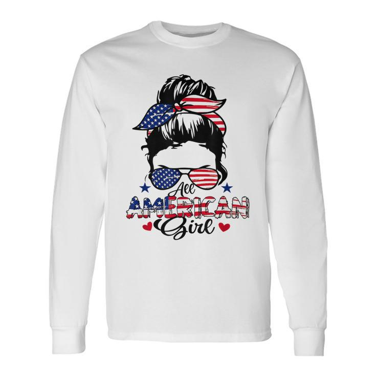 All American Girls 4Th Of July Messy Bun Patriotic Long Sleeve T-Shirt