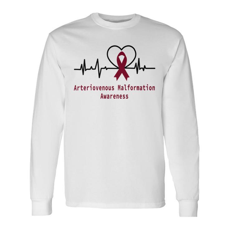 Arteriovenous Malformation Awareness Heartbeat Burgundy Ribbon Arteriovenous Malformation Support Arteriovenous Malformation Awareness Unisex Long Sleeve Gifts ideas