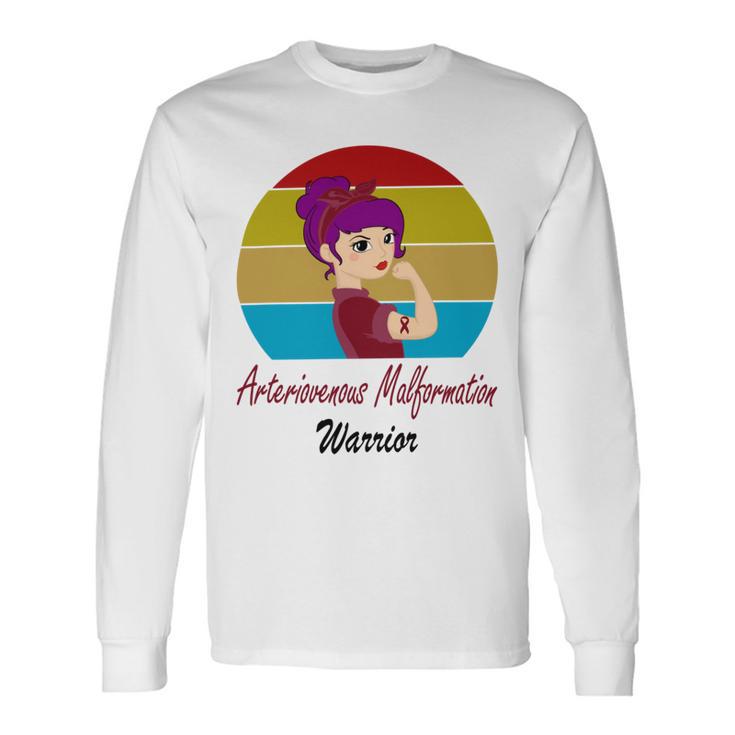 Arteriovenous Malformation Strong Women Vintage  Funny Burgundy Ribbon  Arteriovenous Malformation Support  Arteriovenous Malformation Awareness Unisex Long Sleeve