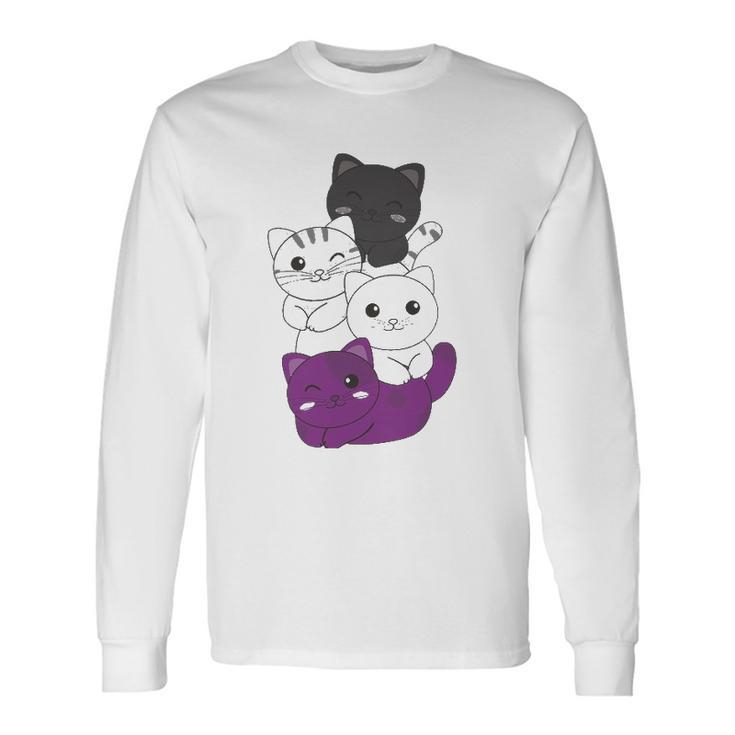 Asexual Flag Pride Lgbtq Cats Asexual Cat Long Sleeve T-Shirt T-Shirt