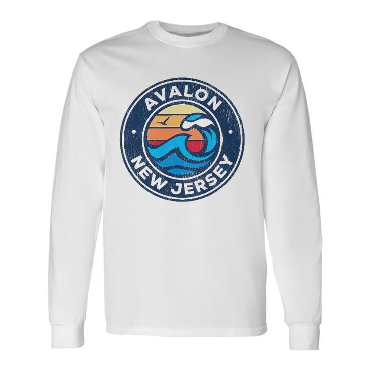 Avalon New Jersey Nj Vintage Nautical Waves Long Sleeve T-Shirt T-Shirt