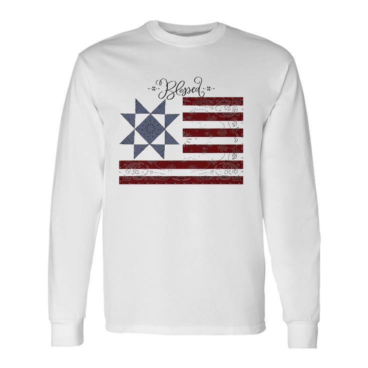 Barn Quilt July 4Th Gifts Vintage Usa Flag S Unisex Long Sleeve