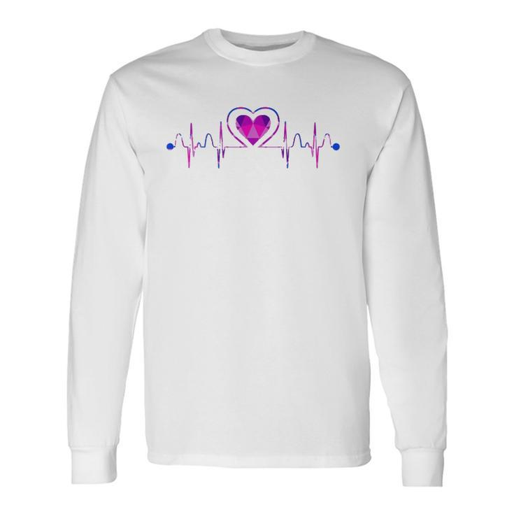 Bisexual Flag Bi Pride Heartbeat Queer Heart Bisexual Long Sleeve T-Shirt T-Shirt