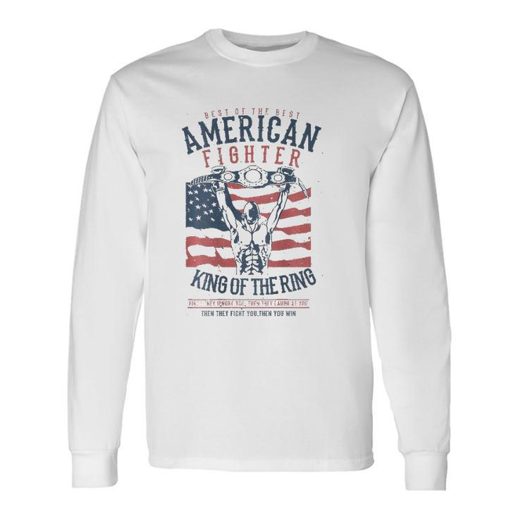 Boxer Graphic With Belt Gloves & American Flag Distressed Long Sleeve T-Shirt T-Shirt