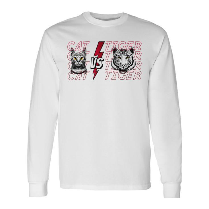 Cat Vs Tiger Birthday Holiday By Mesa Cute Black Long Sleeve T-Shirt