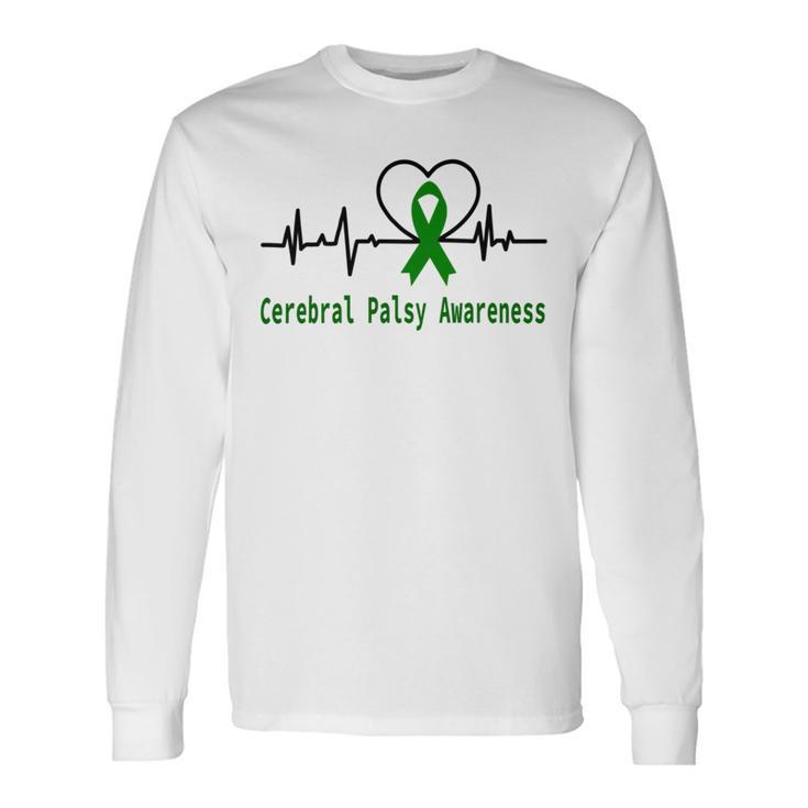 Cerebral Palsy Awareness Heartbeat Green Ribbon Cerebral Palsy Cerebral Palsy Awareness Long Sleeve T-Shirt
