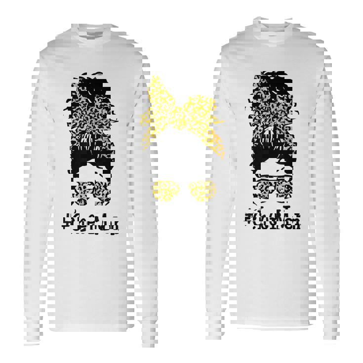 Cheer Mom Leopard Messy Bun Cheerleader V2 Long Sleeve T-Shirt