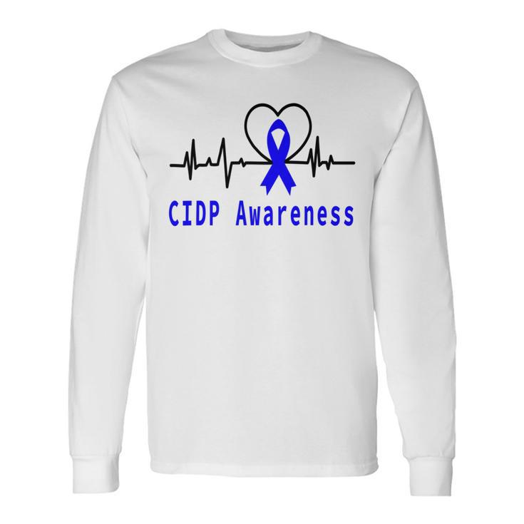 Chronic Inflammatory Demyelinating Polyneuropathy Cidp Awareness Heartbeat Blue Ribbon Cidp Support Cidp Awareness Long Sleeve T-Shirt